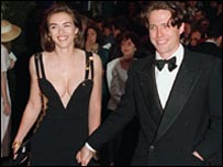 Hugh Grant - and then girlfriend Liz Hurley - at the Four Weddings premiere